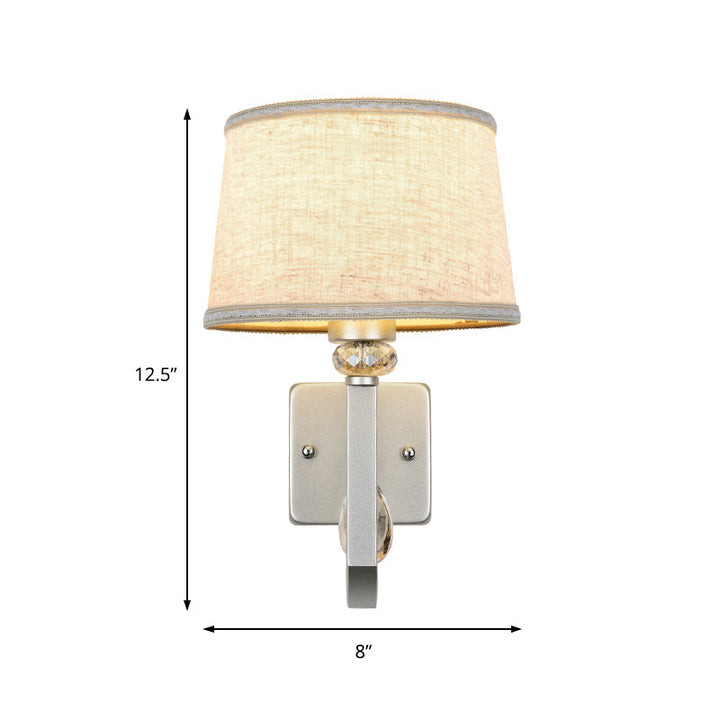 Lisslune | Fabrics Drum Shade Wall Mounted Lamp Modern 1 Light Wall Light with Metal Square Back Plate in Silver