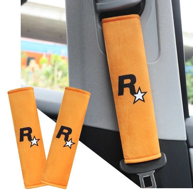 Lisslune | 2pcs yellow car seat belt protectors with GTA Auto 5 design