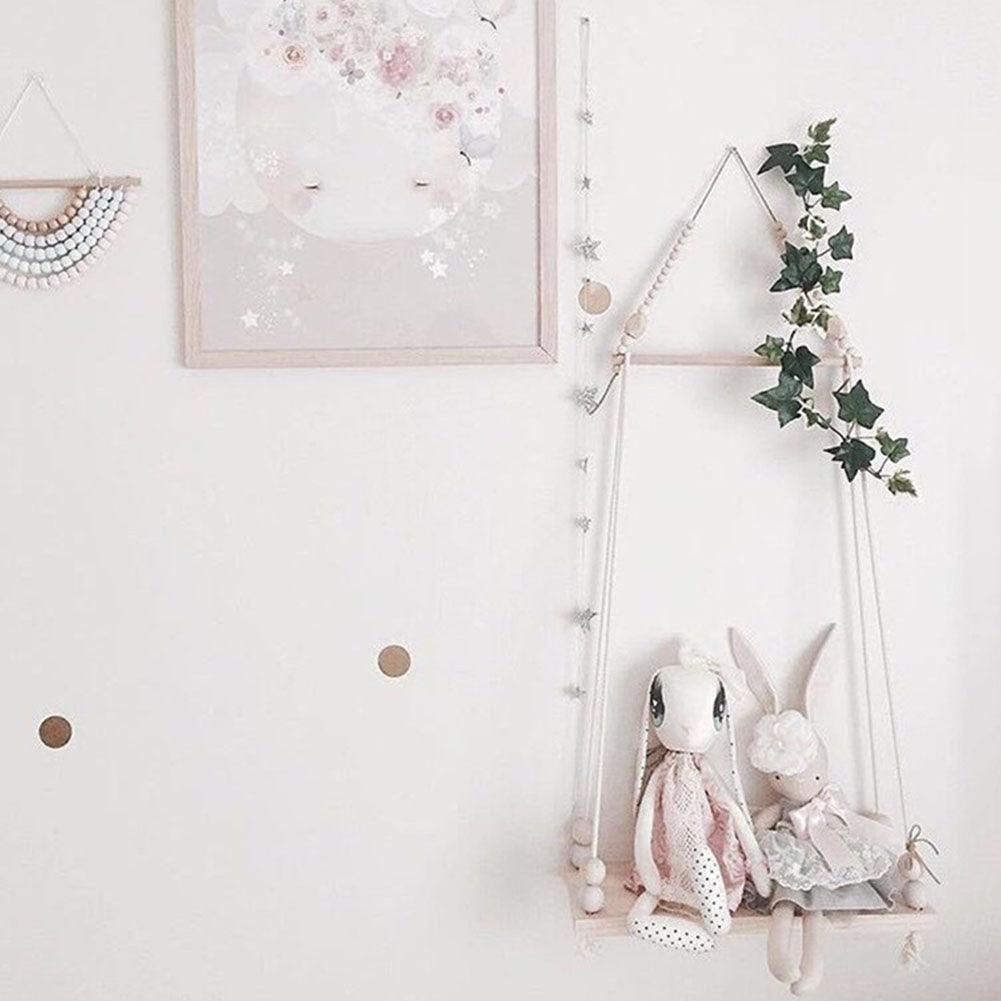 Lisslune | Nordic inspired wooden bead swing shelf organizer for children's room