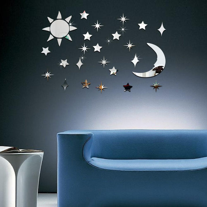 Lisslune | Stylish Celestial Sun, Moon, and Star Acrylic Mirror Wall Decoration - 32 Piece Set