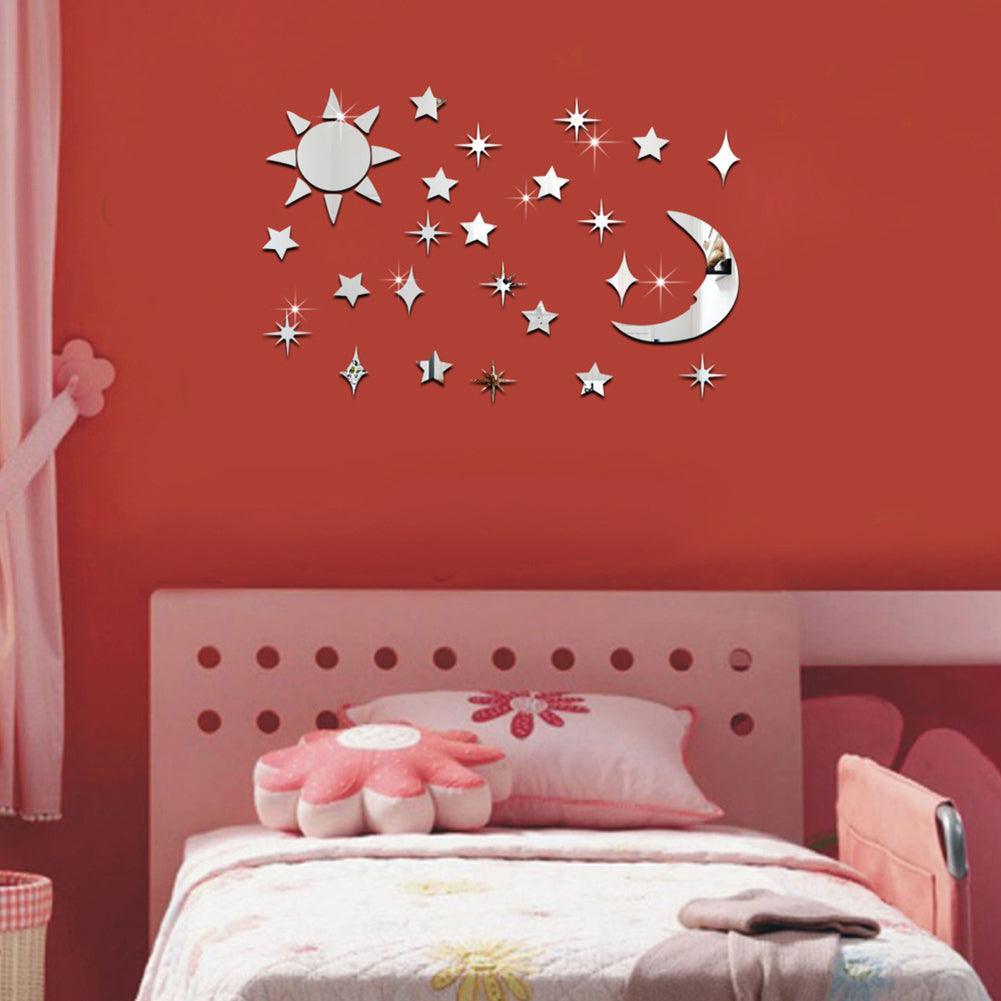 Lisslune | Stylish Celestial Sun, Moon, and Star Acrylic Mirror Wall Decoration - 32 Piece Set