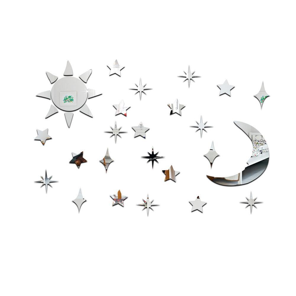 Lisslune | Stylish Celestial Sun, Moon, and Star Acrylic Mirror Wall Decoration - 32 Piece Set