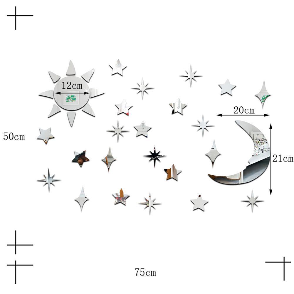 Lisslune | Stylish Celestial Sun, Moon, and Star Acrylic Mirror Wall Decoration - 32 Piece Set