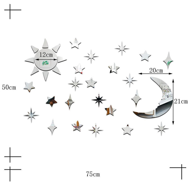 Lisslune | Stylish Celestial Sun, Moon, and Star Acrylic Mirror Wall Decoration - 32 Piece Set