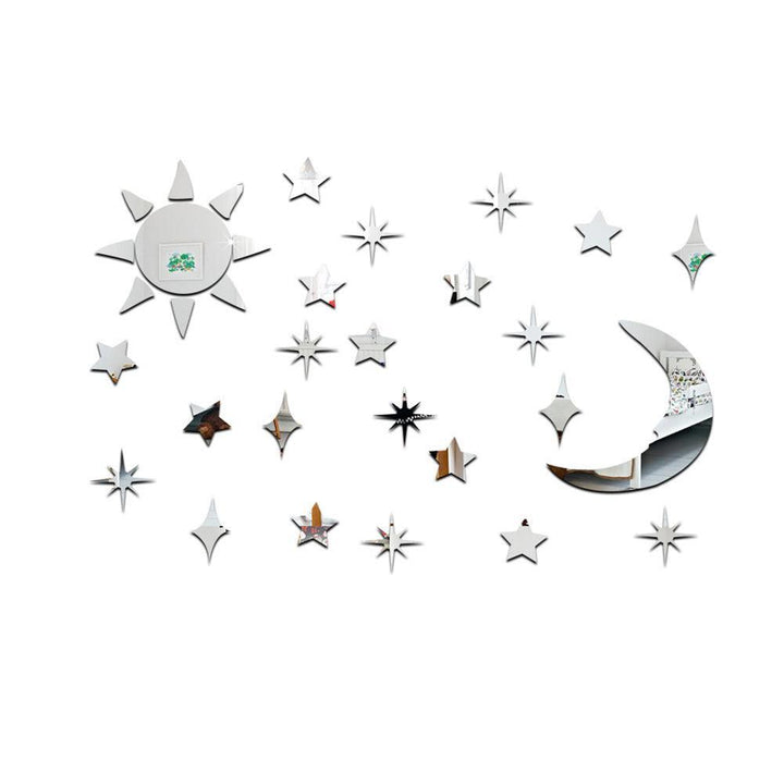 Lisslune | Stylish Celestial Sun, Moon, and Star Acrylic Mirror Wall Decoration - 32 Piece Set
