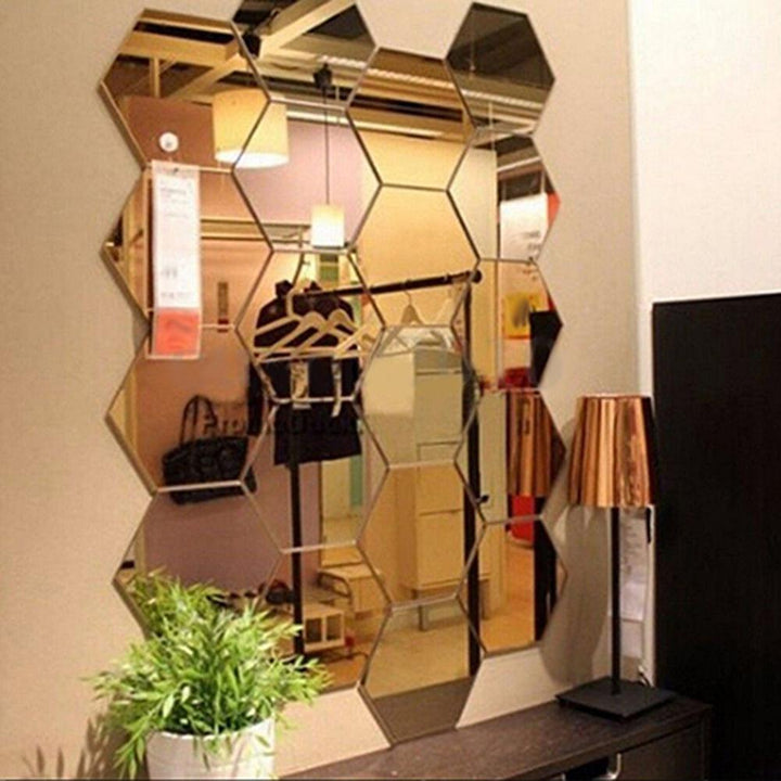 Lisslune | Modern hexagonal acrylic mirror wall stickers for chic home decoration