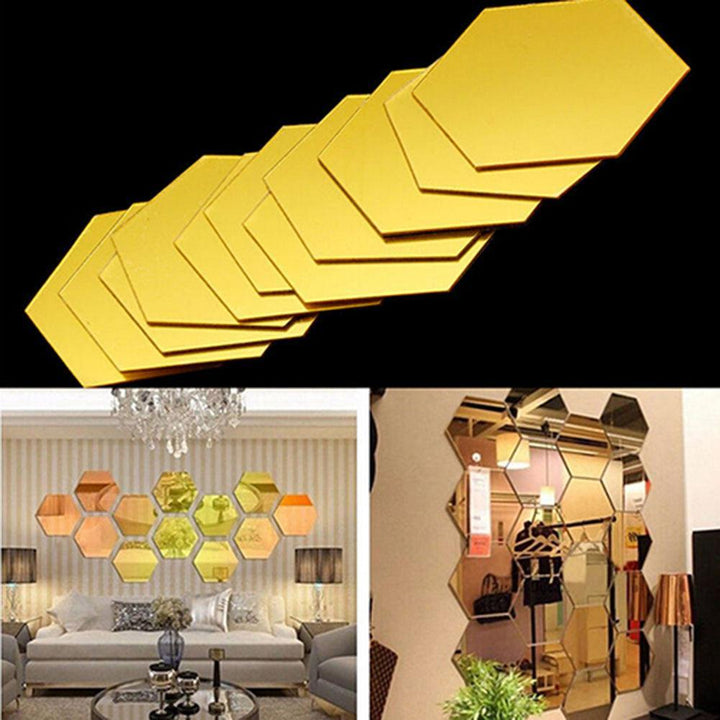 Lisslune | Modern hexagonal acrylic mirror wall stickers for chic home decoration