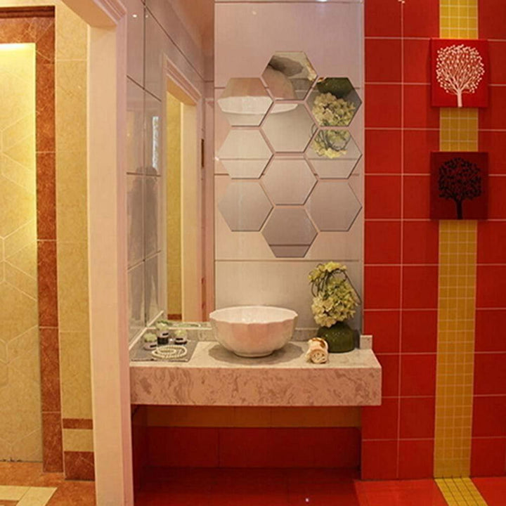 Lisslune | Modern hexagonal acrylic mirror wall stickers for chic home decoration