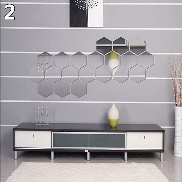 Lisslune | Modern hexagonal acrylic mirror wall stickers for chic home decoration