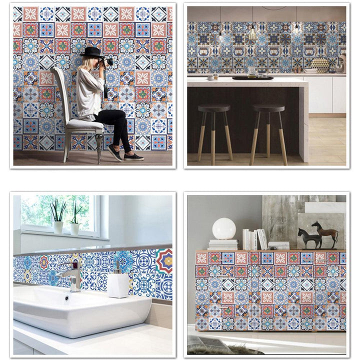 Lisslune | Mediterranean Flower Waterproof Wall Art Decals for Kitchen and Bathroom
