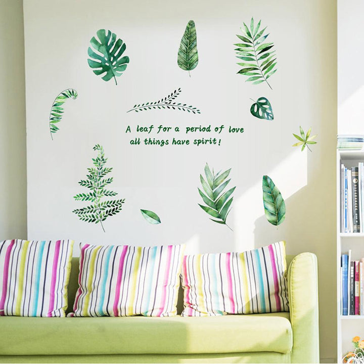 Lisslune | Serene Nature Themes Green Leaves and Letters Wall Stickers - Elegant Home Decoration Upgrade