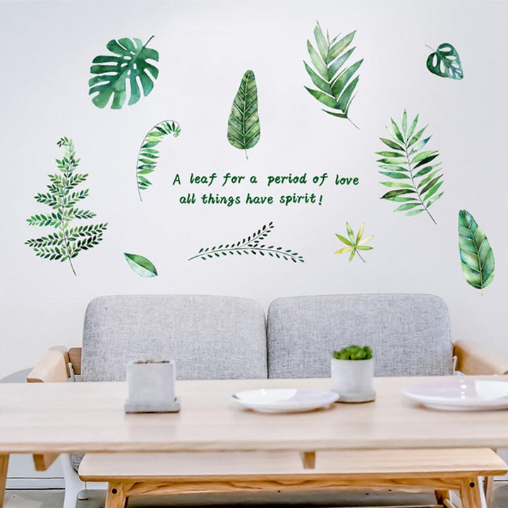 Lisslune | Serene Nature Themes Green Leaves and Letters Wall Stickers - Elegant Home Decoration Upgrade