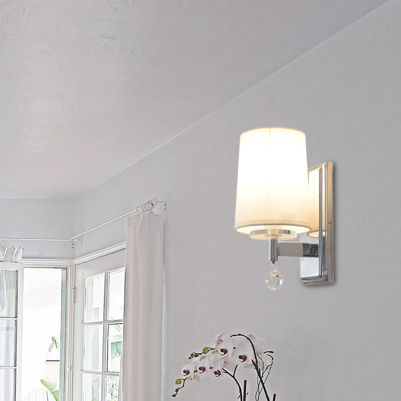 Lisslune | Fabric Cone Shade Wall Lamp with Crystal Ball Decoration Modern Style 1 Head Wall Light in Chrome