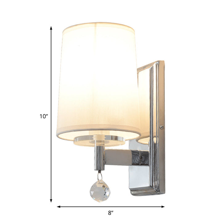 Lisslune | Fabric Cone Shade Wall Lamp with Crystal Ball Decoration Modern Style 1 Head Wall Light in Chrome