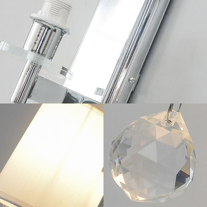 Lisslune | Fabric Cone Shade Wall Lamp with Crystal Ball Decoration Modern Style 1 Head Wall Light in Chrome
