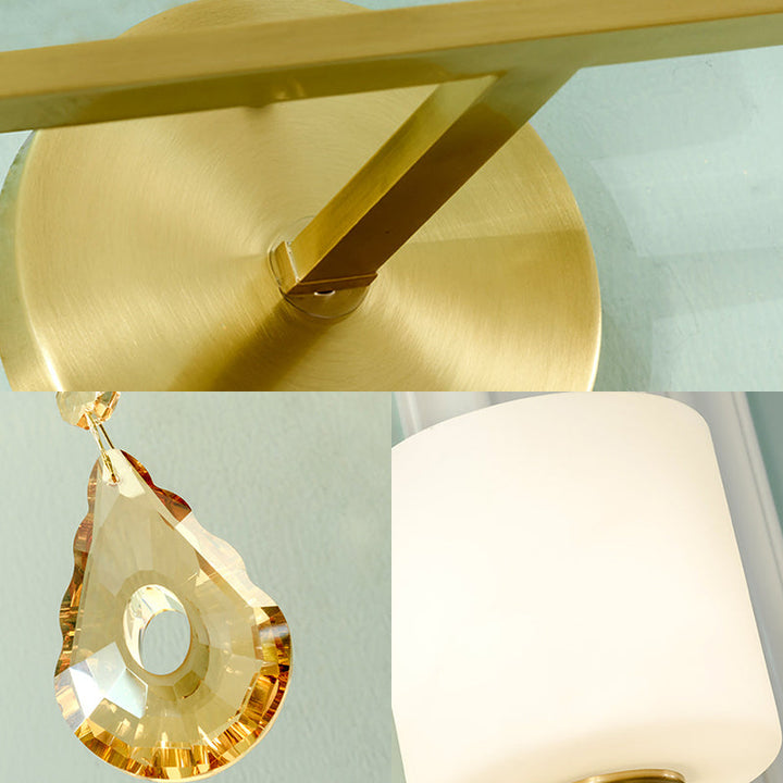 Lisslune | Nordic Style Cylinder Wall Lamp Frosted Glass 1/2-Light Wall Light with Amber Crystal Drops in Brass