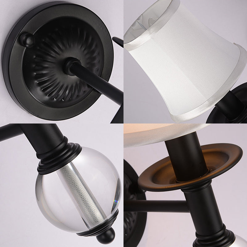 Lisslune | White Fabric Bell Wall Lamp Contemporary 1 Light Wall Lamp with Crystal Ball and Straight Arm in Black