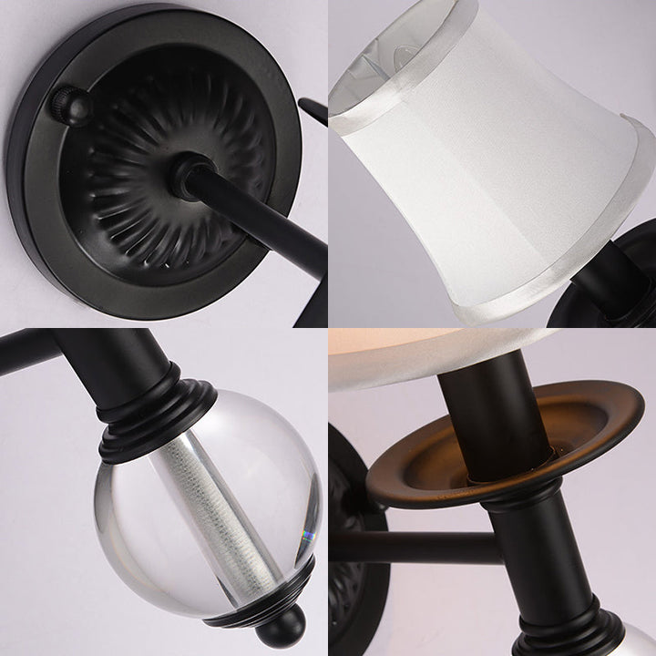 Lisslune | White Fabric Bell Wall Lamp Contemporary 1 Light Wall Lamp with Crystal Ball and Straight Arm in Black