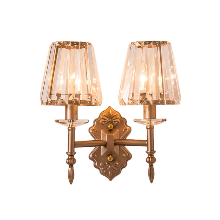 Lisslune | Faceted Crystal Wall Light with Conical Shade Modernist 1/2-Light Wall Lamp in Copper for Bedroom