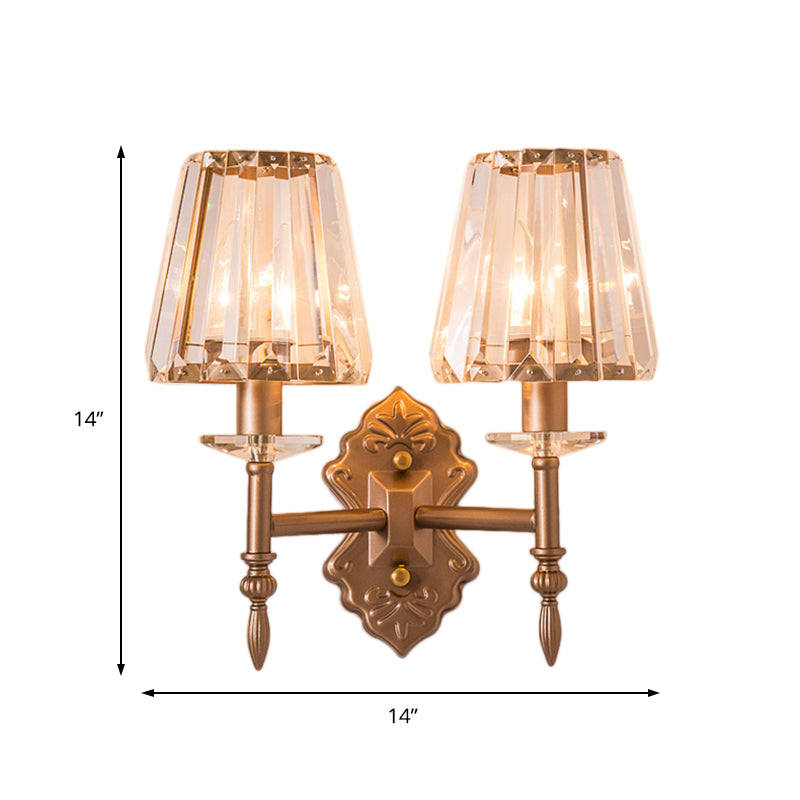 Lisslune | Faceted Crystal Wall Light with Conical Shade Modernist 1/2-Light Wall Lamp in Copper for Bedroom
