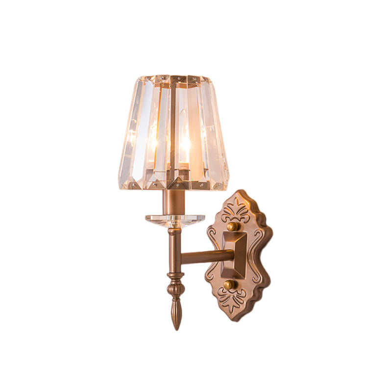 Lisslune | Faceted Crystal Wall Light with Conical Shade Modernist 1/2-Light Wall Lamp in Copper for Bedroom