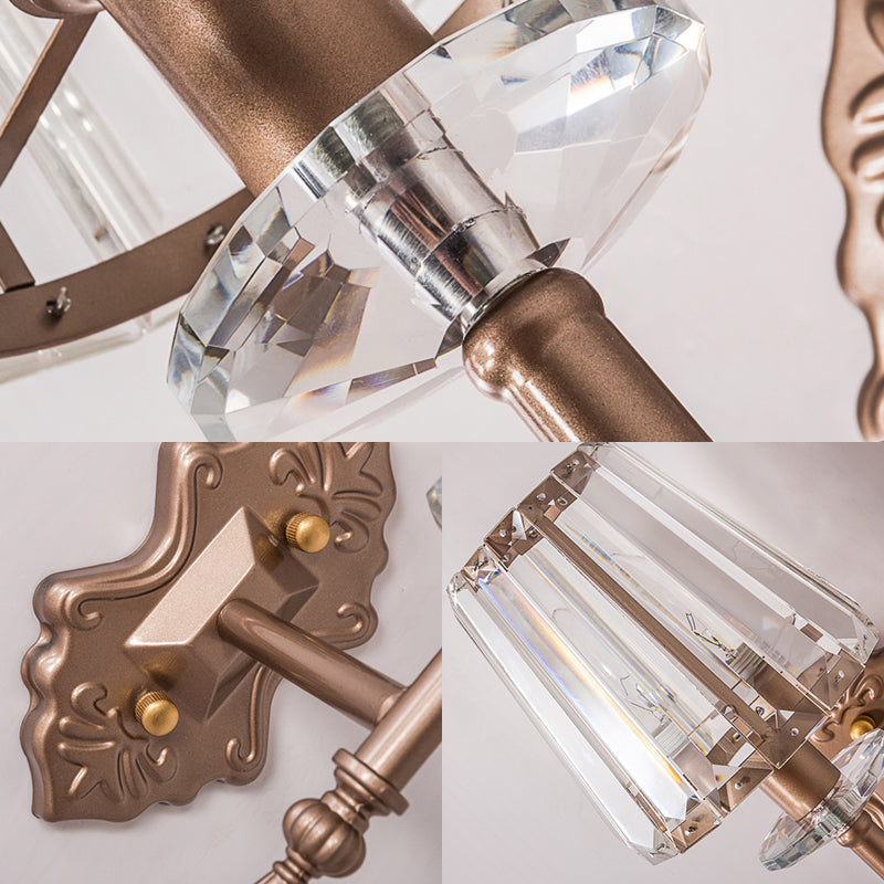 Lisslune | Faceted Crystal Wall Light with Conical Shade Modernist 1/2-Light Wall Lamp in Copper for Bedroom