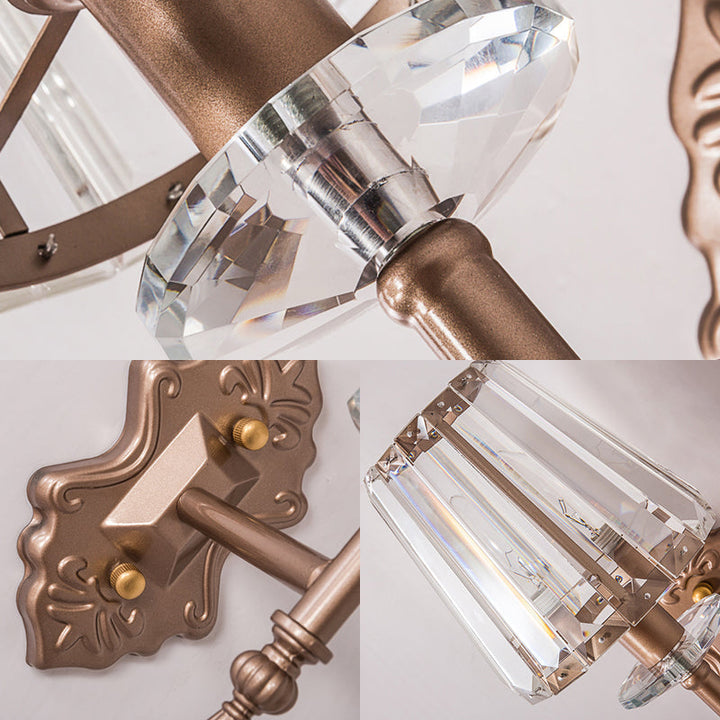 Lisslune | Faceted Crystal Wall Light with Conical Shade Modernist 1/2-Light Wall Lamp in Copper for Bedroom