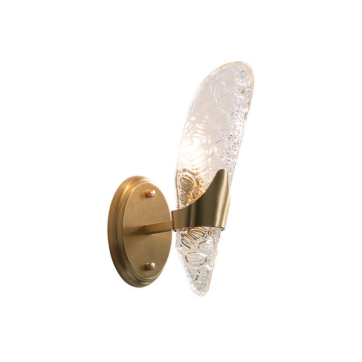 Lisslune | 1/2-Pear Exposed Wall Lighting Contemporary Textured Glass Wall Lamp in Brass for the Dining Room