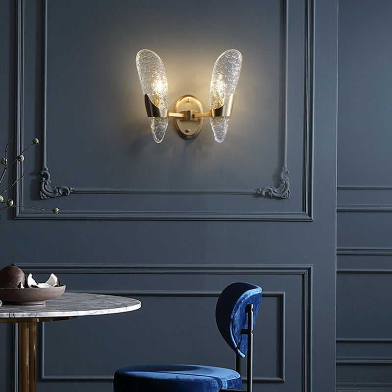 Lisslune | 1/2-Pear Exposed Wall Lighting Contemporary Textured Glass Wall Lamp in Brass for the Dining Room