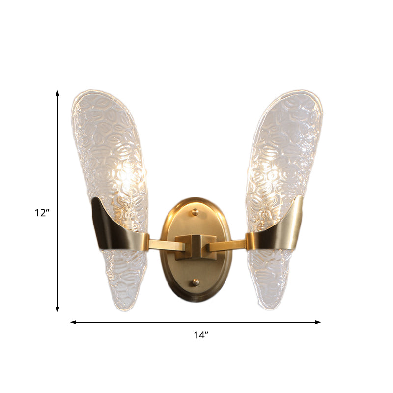 Lisslune | 1/2-Pear Exposed Wall Lighting Contemporary Textured Glass Wall Lamp in Brass for the Dining Room