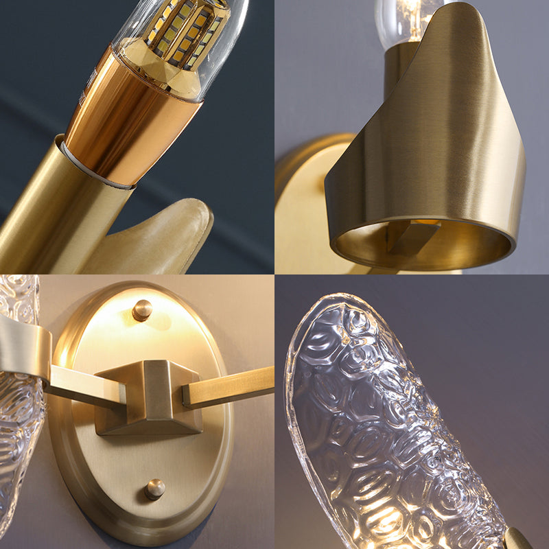 Lisslune | 1/2-Pear Exposed Wall Lighting Contemporary Textured Glass Wall Lamp in Brass for the Dining Room