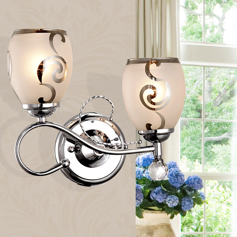 Lisslune | 2 Bulb Bowl Wall Lighting Modern Style Glass Wall Lighting with Crystal Ball in Chrome for Living Room