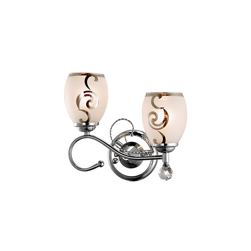 Lisslune | 2 Bulb Bowl Wall Lighting Modern Style Glass Wall Lighting with Crystal Ball in Chrome for Living Room