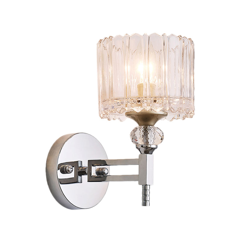 Lisslune | 1 Bulb Cylindrical Wall Light Modernist Style Clear Glass Wall Light Sconce with Crystal Decoration in Chrome Finish