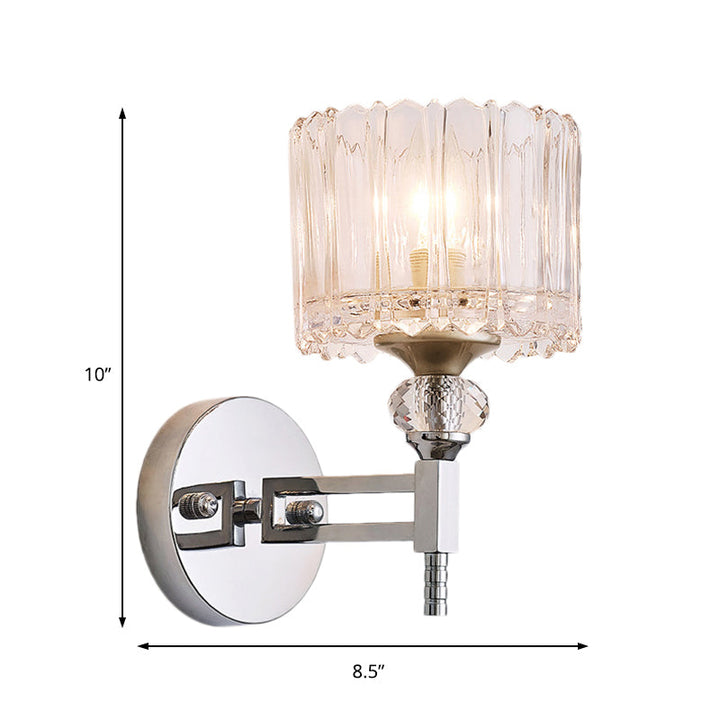 Lisslune | 1 Bulb Cylindrical Wall Light Modernist Style Clear Glass Wall Light Sconce with Crystal Decoration in Chrome Finish