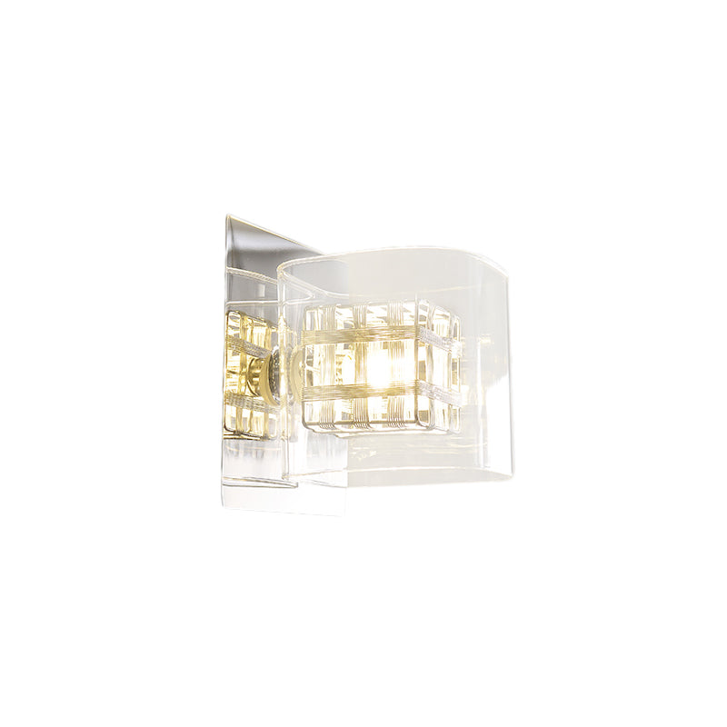 Lisslune | Clear Glass Square Wall Lamp Contemporary 1 Light Wall Lamp with Inner Wire Shade in Chrome for Hallway