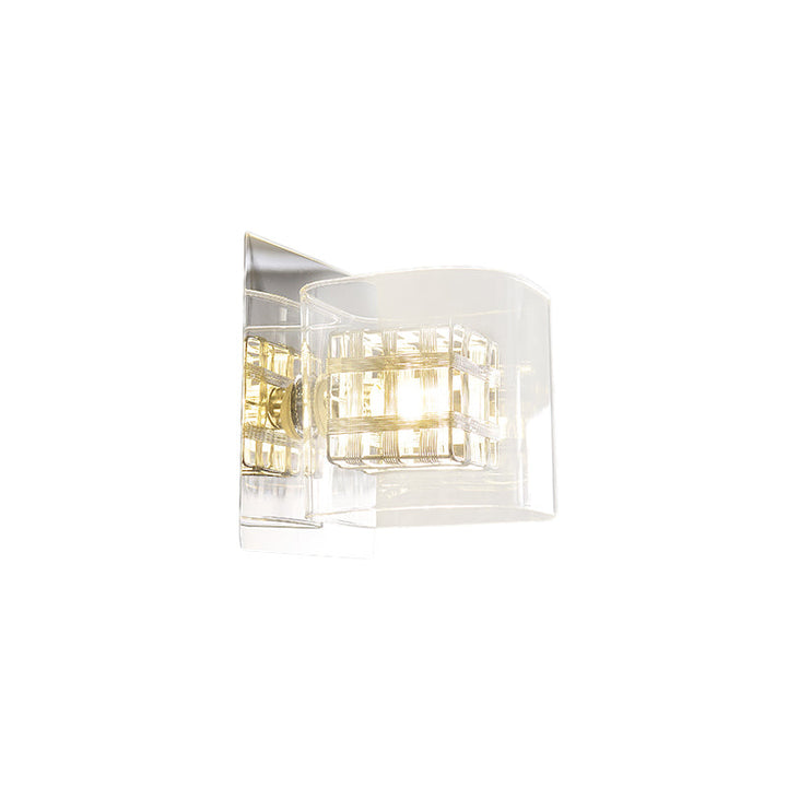Lisslune | Clear Glass Square Wall Lamp Contemporary 1 Light Wall Lamp with Inner Wire Shade in Chrome for Hallway