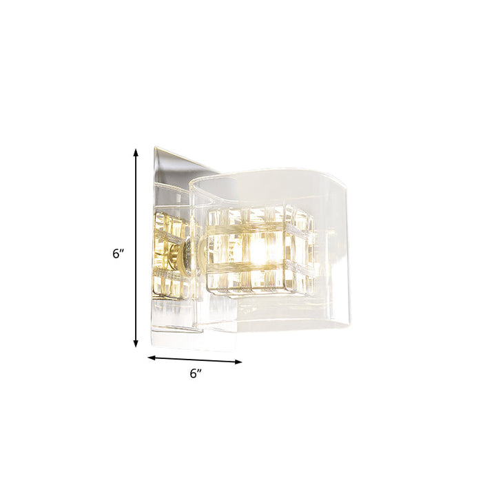 Lisslune | Clear Glass Square Wall Lamp Contemporary 1 Light Wall Lamp with Inner Wire Shade in Chrome for Hallway