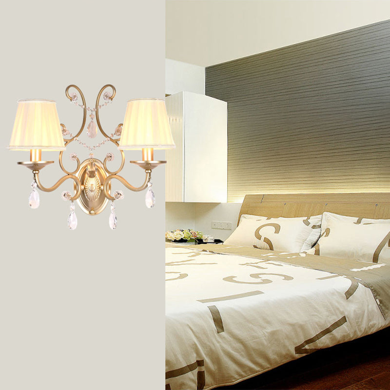 Lisslune | Curved Arm Wall Light Contemporary Crystal 1/2-Light Wall Mounted Lighting with/without Shade in Brass
