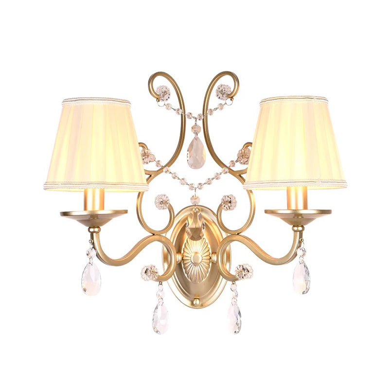 Lisslune | Curved Arm Wall Light Contemporary Crystal 1/2-Light Wall Mounted Lighting with/without Shade in Brass