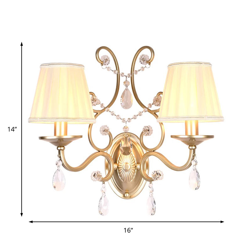 Lisslune | Curved Arm Wall Light Contemporary Crystal 1/2-Light Wall Mounted Lighting with/without Shade in Brass