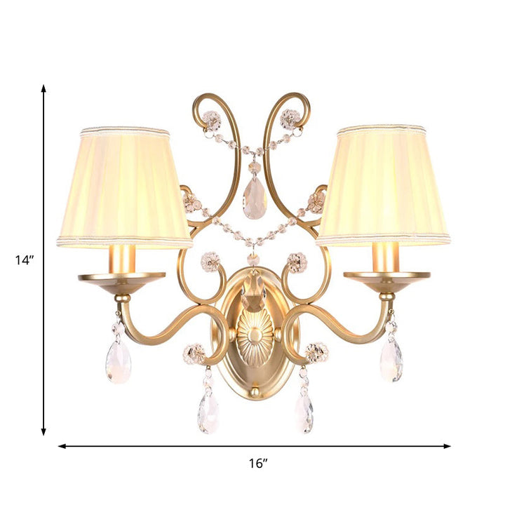 Lisslune | Curved Arm Wall Light Contemporary Crystal 1/2-Light Wall Mounted Lighting with/without Shade in Brass