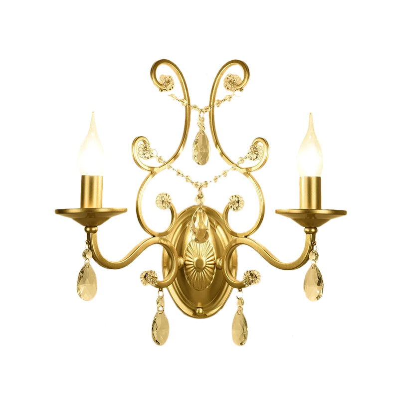 Lisslune | Curved Arm Wall Light Contemporary Crystal 1/2-Light Wall Mounted Lighting with/without Shade in Brass