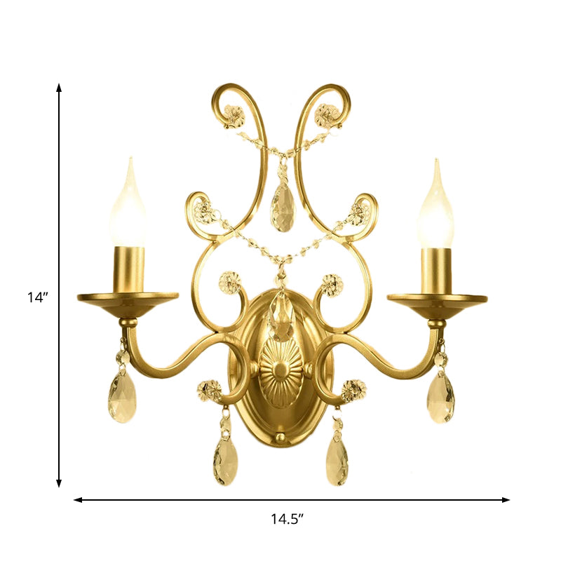 Lisslune | Curved Arm Wall Light Contemporary Crystal 1/2-Light Wall Mounted Lighting with/without Shade in Brass