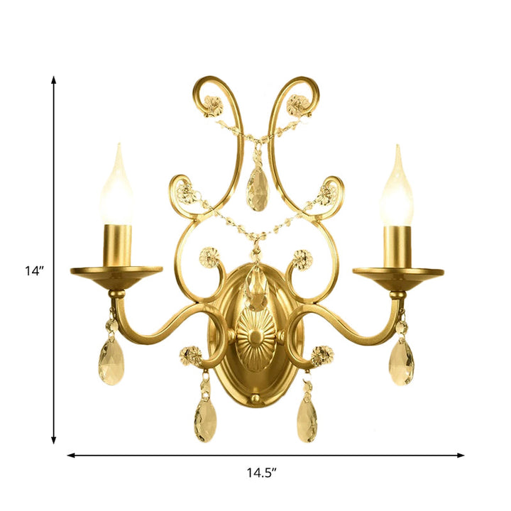 Lisslune | Curved Arm Wall Light Contemporary Crystal 1/2-Light Wall Mounted Lighting with/without Shade in Brass