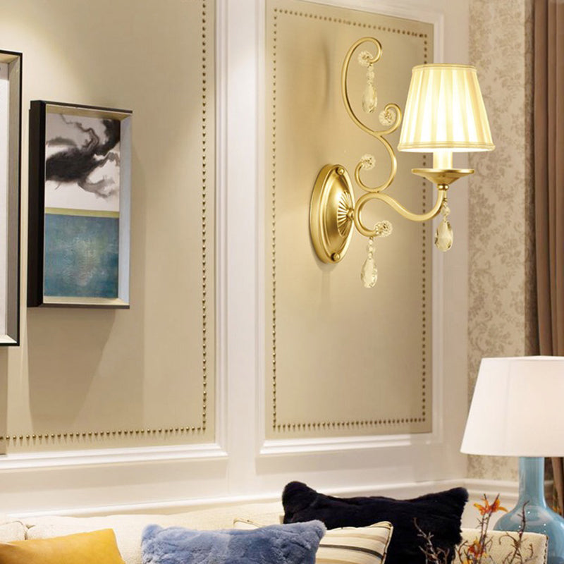 Lisslune | Curved Arm Wall Light Contemporary Crystal 1/2-Light Wall Mounted Lighting with/without Shade in Brass