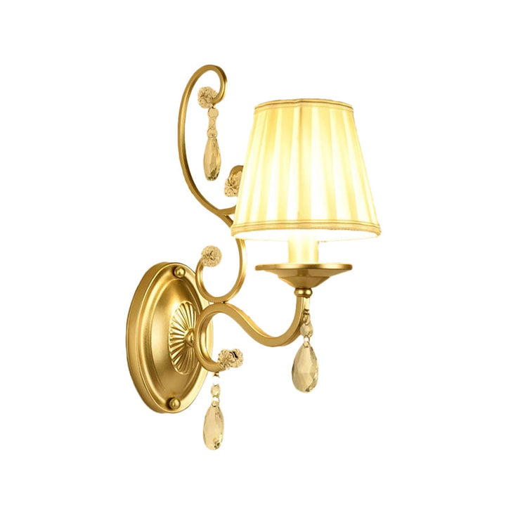 Lisslune | Curved Arm Wall Light Contemporary Crystal 1/2-Light Wall Mounted Lighting with/without Shade in Brass