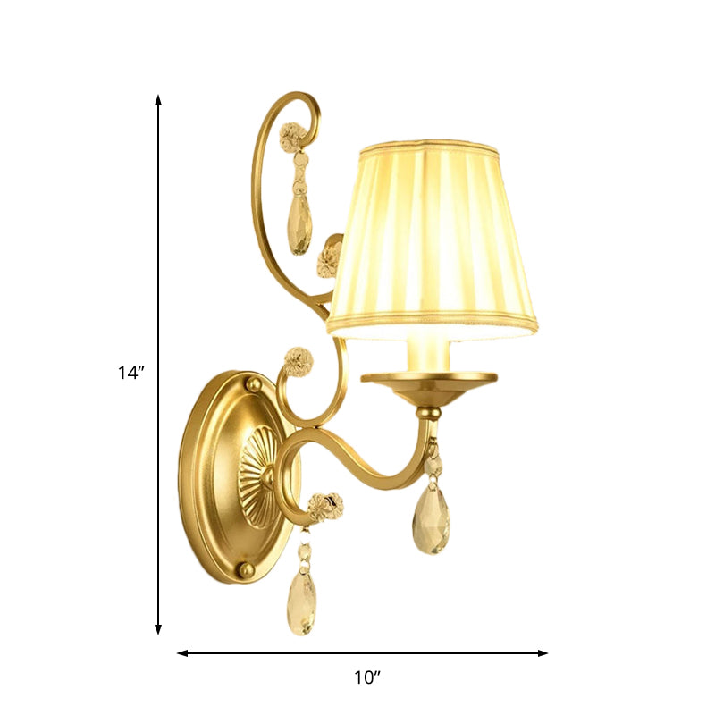 Lisslune | Curved Arm Wall Light Contemporary Crystal 1/2-Light Wall Mounted Lighting with/without Shade in Brass