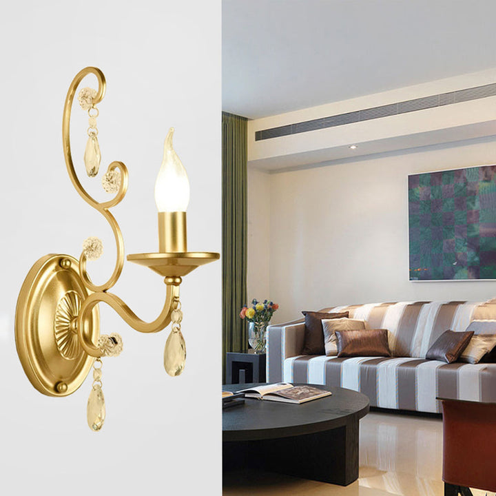 Lisslune | Curved Arm Wall Light Contemporary Crystal 1/2-Light Wall Mounted Lighting with/without Shade in Brass