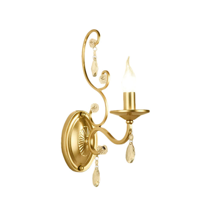 Lisslune | Curved Arm Wall Light Contemporary Crystal 1/2-Light Wall Mounted Lighting with/without Shade in Brass